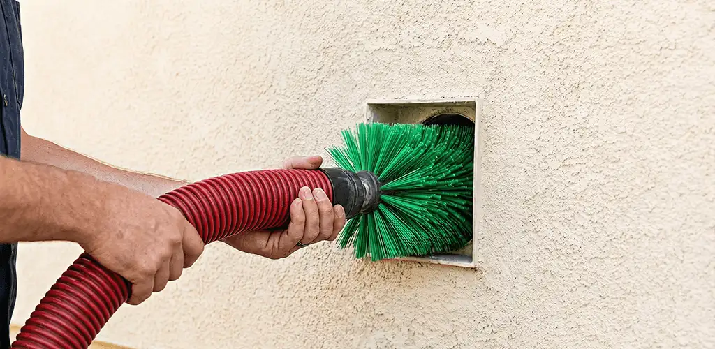 Air duct cleaning brush removing debris from a vent opening in Santa Ana, CA