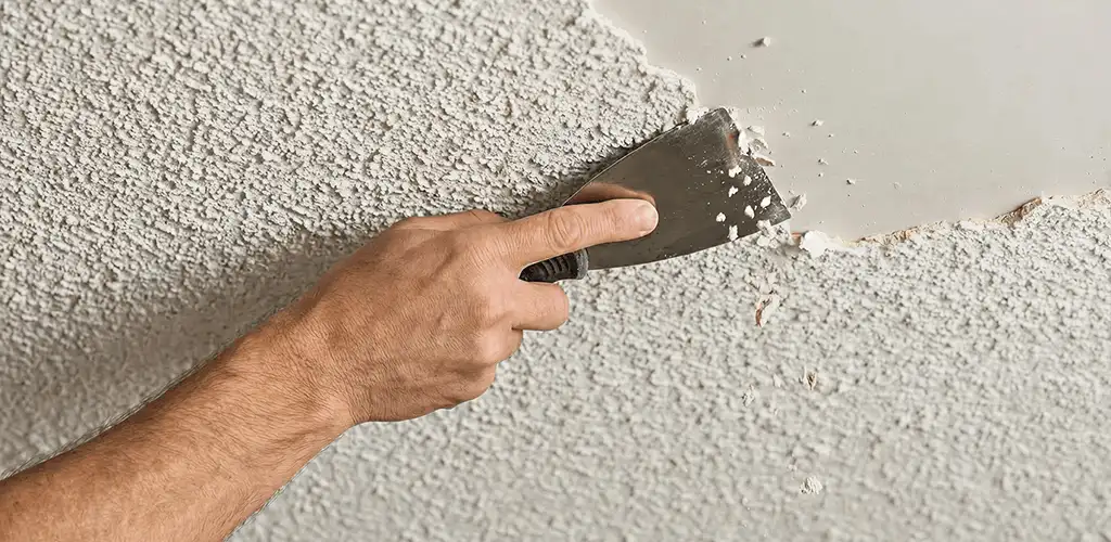 Popcorn ceiling removal scraping off textured ceiling finish in Santa Ana, CA