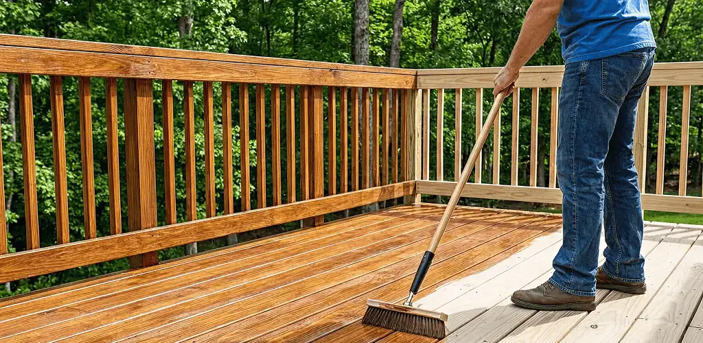 Deck staining and sealing application on a wood deck in Santa Ana, CA