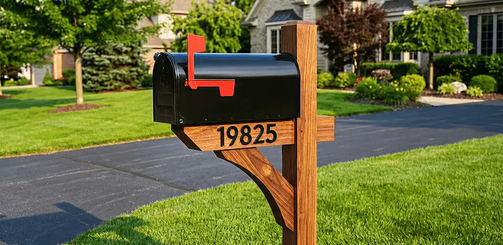 New mailbox installation with post and address number for a home in Santa Ana, CA