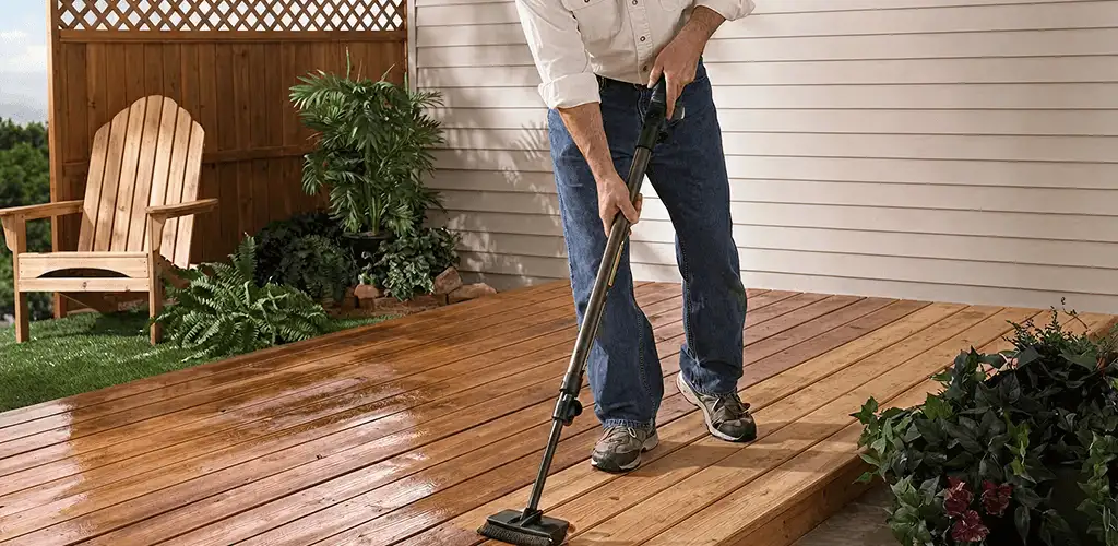 Deck staining service applying stain to a backyard wood deck in Santa Ana, CA